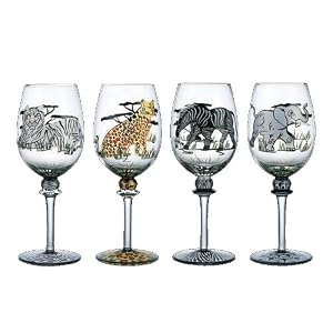 SAFARI ASSORTED GOBLETS - SAFARI COLLECTION SET OF  FOUR HANDPAINTED ASSORTED GOBLETS