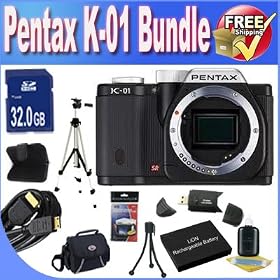 Pentax K-01 16MP APS-C CMOS Compact System Camera [Body] (Black) + Extended Life Battery + 32GB SDHC Class 10 Memory Card + USB Card Reader + Memory Card Wallet + Deluxe Case w/Strap + Shock Proof Deluxe Case + Mini HDMI to HDMI Cable + Professional Full Size Tripod + Accessory Saver Bundle!