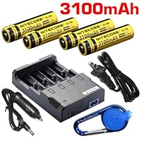 Nitecore Sysmax Intellicharge i4 version 2, Four Bays universal home/in-car battery charger, Four Nitecore 18650 NL188 3100mAh rechargeable batteries with Smith & Wesson Carabeamer LED Clip Light