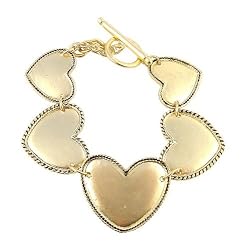 Bracelet - B131 - Designer Inspired Heart Link ~ Gold Tone Metal