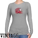 NCAA Jacksonville State Gamecocks Ladies Ash Distressed Logo Vintage Long Sleeve Slim Fit T-shirt