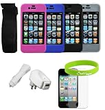 CrazyOnDigital Accessories Case Charger Screen Protector Kit 9 Items Combo Pack for Apple iPhone 4 iPhone 4S 4G HD 16GB 32GB 64GB Wireless Cell Phone