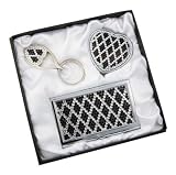 Crystal Compact Heart Shaped Purse Mirror, Key Chain & Card Case Gift Set