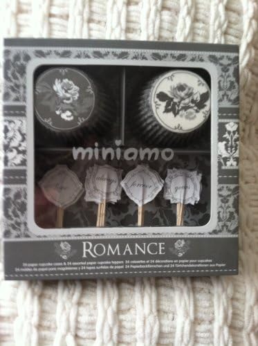 Miniamo "Romance" Pattern 48 Piece Set (24 Paper Cupcake Holders &amp; 24 Toppers)