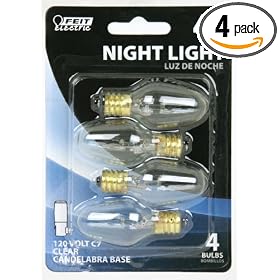 Feit Electric BP4C7/4 4-Watt C7 Night Light Bulb with Candelabra Base, Clear, 4 Pack