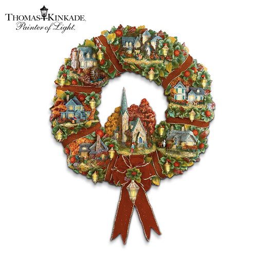 Thomas Kinkade Autumn Village Decorative Wreath: Autumn Home Decor by The Hamilton Collection