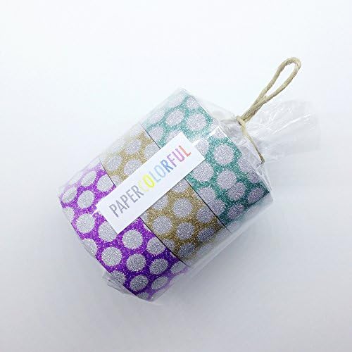MINI Sized Christmas Gift Polka Dots Glitter Washi Tape Set of 3 Aqua, Gold, Purple - PaperColorful