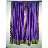 2PurpleArtSilkSariDrapesCurtainsPanelsWindowTreatmentRodPocket84