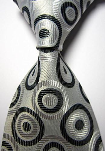 Kristy Tok Collection - The Circle Rhythym of Sound White Black Series Jacquard Woven Silk Men's Neckties with Designs - CPHQ (Compatible Price &amp; High Quality)