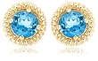 14k Yellow Gold 6mm Round Rope Design Swiss Blue Topaz Earrings