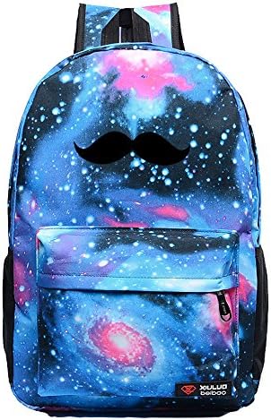 Youngmars Oxford Starry Sky Nifty Black Mustache Preppy Style Casual Backpack (Blue)