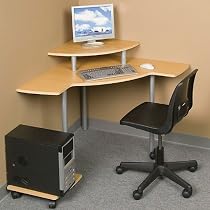 Compact Corner Workstation Teak Laminate Finish/Silver Paint