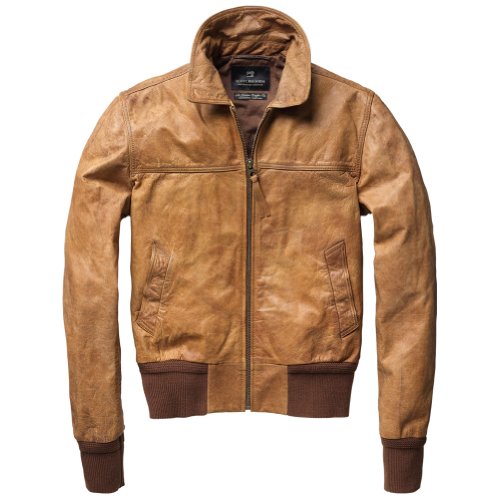 Scotch & Soda - Mens Tobacco Leather Bomber Jacket Tobacco X-Large
