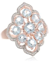 18k Rose Gold Plated Sterling Silver Two-Tone Genuine Cluster Ring, Size 7