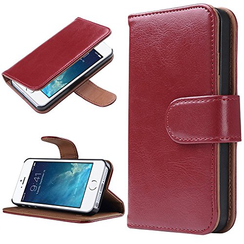 iPhone 5S Case, ULAK Wallet Case for iPhone 5s/5 Leather Credit Card Holder Flip Stand Wallet Case Cover for Apple iPhone 5S 5 (Wine Red)