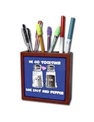 ph_58328_1 InspirationzStore Cute Food - We go together like salt and pepper - Cute smiling cartoon condiments shakers in love - Navy Blue - Tile Pen Holders-5 inch tile pen holder