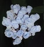 84 Silk Rose Flowers w/Raindrops - Wedding Flowers - Bridal/Floral - Light Blue (OVERSTOCK CLEARANCE)