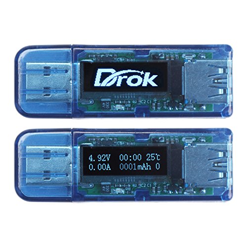 DROK 180055 USB 3 0 Hub Protector Multi Tester, OLED Screen Pocket Digital Multimeter, DC Voltmeter Ammeter Capacitance Meter Thermometer