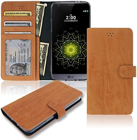 LG G5 Wallet Case [3 Credit Card / ID 2 Cash Slots] Pockets TPU Jelly PU Leather Mobile Flip Diary Cover Small Mini Size Pouch Clutch Bag Wristlet Folio LGG5 (Brown)