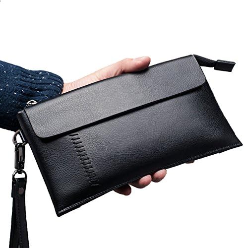 Zip Snap Soft Neutral Leather Men's Wristlet Flat Clutch Bag