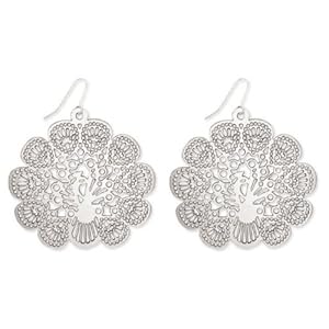 ZAD Cutout Peacock Dangle Earrings Silver Tone - Very Lightweight