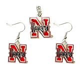 Nebraska Cornhuskers Necklace and Dangle Earring Charm Set NCAA ~ aminco