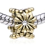 Pandora Style Bead Gold Crystal Chrysanthemum European Charm Bead Fits Pandora Bracelet