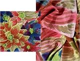 ULRIKE Square China Silk Scarf - A splashy floral of rosy reds ombred to peach and pink, lined with soft olives, accents of apple green and ultramarine.