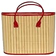 Split Bamboo Beach Bag with Canvas Lining and Leatherette Handle and Trim 13" x 15 3/4" x 6 1/4"