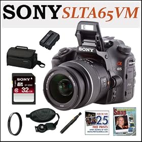 Sony Alpha SLT-A65VM DSLR + Sony 32GB Class 10 SD Memory Card + Sony Case + Extra Sony Battery + Tiffen UV Filter + Accessory Kit