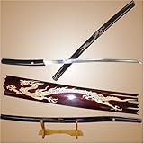 Curved Shirasaya Sword With Carved Dragon Saya - Free Stand