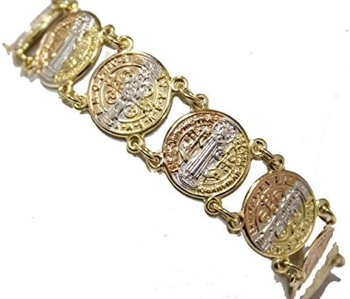 St Benedict Round Medal Bracelet 18k Gold Plated 7.5 Inch - San Benito Bracelet