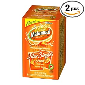 Metamucil Fiber Singles, Orange Flavor, Smooth Texture, 30-Count Units (Pack of 2)