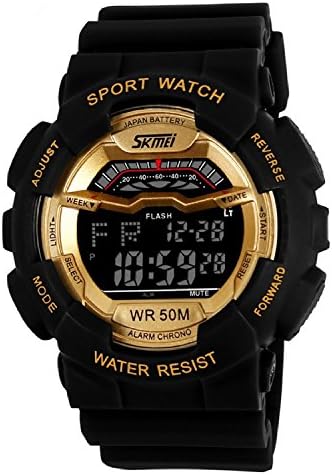 Takyae® Children Fashion LED Digital Sports Watch Multifunctional Electronic Wristwatch 50M Waterproof Gold