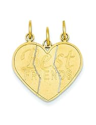 14K Yellow Gold Break Apart Best Friends Heart Charm
