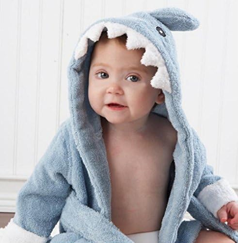 Blue Animal Cartoon Design Hooded Bath Towel, 100% Cotton Soft Baby Bathrobes