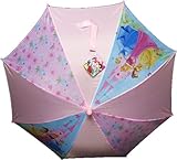 Disney Princess Pink Umbrella with 3D Sleeping Beauty Figure Handle featuring Cinderella, Belle, and Castle