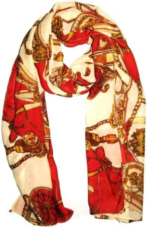 Shop4Clothing(TM) New Fashion Chiffon Scarf Shawl- Red and Cream-color Fashion Pattren(SC03-009-01)