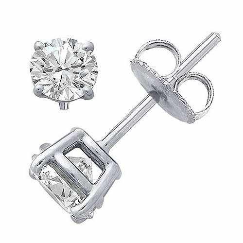 Classic Sterling Silver .925 Cubic Zirconia Stud Earrings Set in Basket Settings, 1.00 Carat Total Total Weight, Half a Carat Each White Cubic Zirconia Stone