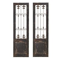 Scrolling Iron and Distressed Black Wood Wall Gate GRILLE Plaque Set