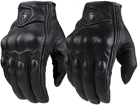 ouyang Top Guantes Fashion Glove real Leather Full Finger Black moto men Motorcycle Gloves Motorcycle Protective Gears Motocross Glove Black M