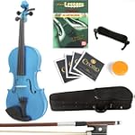 Mendini MV-Blue Solid Wood Metallic Blue Violin + Book/DVD, Hard Case, Shoulder Rest, Bow, Rosin & Strings in Size 3/4
