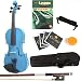 Mendini MV-Blue Solid Wood Metallic Blue Violin + Book/DVD, Hard Case, Shoulder Rest, Bow, Rosin & Strings in 4/4 (Full Size)