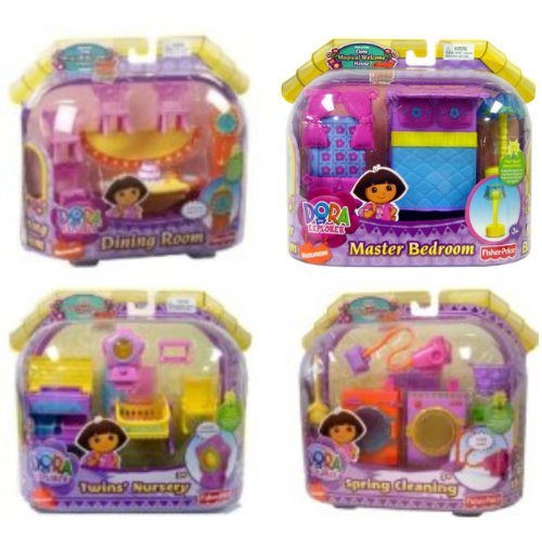 Dora's Magical Welcome House Furniture Bundle - Dining Room, Master Bedroom, Twins' Nursery and Spring Cleaning Sets