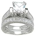 Cubic Zirconia CZ Vintage Princess Wedding and Engagement Ring Set Size 5 6 7 8 9