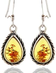 Honeystore Girls Natural Amber 925 Sterling Silver Earrings Color Yellow