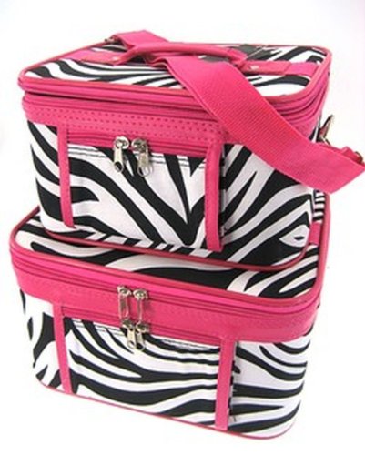 World Traveler Zebra Print Collection Cosmetic Train Case (2 piece set)