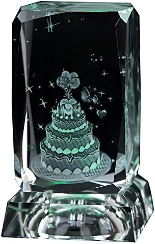 Philosophers 3d Laser Crystal Decorations Subsurface Engraved Star Cake with Square LED Crystal Stand Multicolor