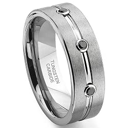 Tungsten Carbide Black Diamond Ribbed Wedding Band Ring Sz 9.5 SN#646