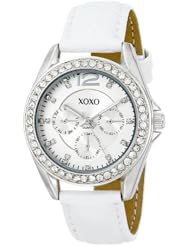 XOXO Womens XO3186 Rhinestone Accent Dial White Crocodile Strap Watch